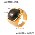Men's gold-plated titanium steel ring with round black agate stone variant - Gold Oval Black Stone Signet Style (A825)