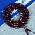 Polished 108-bead sandalwood Buddhist bracelet in dark reddish-brown with a Chinese knot - Plain Style / 8mm*108 Beads