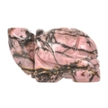 Pink natural stone turtle figurine with black stripes and detailed stone carving - Rhodochrosite / S
