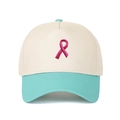 Kontrastreiche 5-Panel Baseballkappe mit rosa Schleifen-Stickerei und grünem Schirm - Verstellbar / Beige-Minzgrüne Krempe