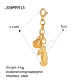 Detailed view of golden stainless steel seahorse and shell pendant with 5.7cm dimensions - Seahorse Shell Charm Style (JDBKN015)