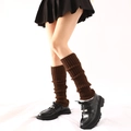 Deep brown knitted slouched leg warmers for women in stylish Y2K school style - One Size / Coffee