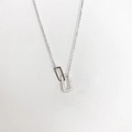 Silver interlocking rectangle necklace with micro-pave crystals on minimalist chain - White Gold