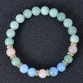 Detail view of multi-color natural stone beads with golden spacers on elastic bracelet - Colorful Natural Stone with Gold Spacer Beads (Style 6)