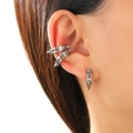 Punk style stainless steel stud earrings with cone spikes and cross for men on ear - Steel Color Spike Earrings and Ear Cuff 3-Piece Set (11930)