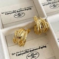 Elegante goldene C-Form Drahtohrringe mit S925 Silbersteckern in einer Schmuckschatulle - Wickelstil / Gold