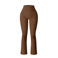 Brown high-waisted seamless ribbed flared yoga pants with elastic wide waistband - S / Light Coffee
