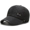 Black quilted winter baseball cap with geometric pattern and padded ear protection - Black