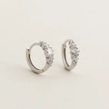 Eleganti orecchini a cerchio in argento S925 con brillanti zirconi bianchi incastonati - Argento 925 / Oro Bianco