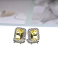S925 sterling silver stud earrings featuring yellow rectangular zircon with pavé border - Yellow Diamond Square Stud Earrings Led-104