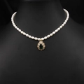 Green Zirconia Pendant Natural Pearl Necklace (ALGN0276)