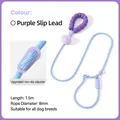 Blue dog slip lead with purple foam handle and decorative plush ball, 1.5m length - 1.5m / Purple Fur Ball