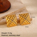 Golden square stainless steel stud earrings with lattice pattern and silver bead details - Gold Crisscross Rhombic Grid Style (ZN990)