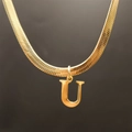 Gold-plated flat snake bone chain necklace with a capital letter U alphabet pendant - Letter U (5592272000741)