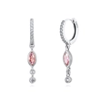 S925 sterling silver drop earrings featuring pink marquise zirconia stones and white accents - Pink (Platinum Plated)