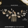 Dettaglio pettine capelli dorato con foglie di cristallo e perle, 14cm lungo e 9g di peso - HS-J7285G / Oro