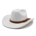 White western cowboy felt hat with brown leather band shown from a 45-degree angle - M (56-58cm) / White