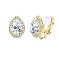 Close-up of gold pear-shaped clip-on earrings with crystals and comfort silicone pads - Gold Pear Drop