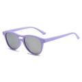 Chic purple oval sunglasses with double bridge design and dark grey lenses - Purple Frame Silver Mirror