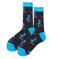 Cartoon dinosaur on skateboard mid-calf cotton socks in black and lake blue finish - 38-46 / Black Skateboarding Blue Dinosaur