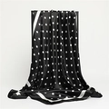 Fashionable 90cm polka dot silk scarf in black and white hanging on a minimalist stand - Black (FT150-1) / 90x90cm