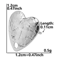 Macro detail of heart-shaped stainless steel earring base with diamond texture and size specs - Heart Shape with Hole (D103) / Silver