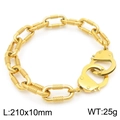 Industrial 10mm gold-toned textured chain bracelet with unique double handcuff clasp - Gold Handcuff Design Textured Chain Style (KB189695-Z)