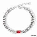 Bracciale cubano in acciaio inossidabile lucido con uno zircone rosso rettangolare - Argento / Zircone Rosso