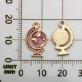 Golden metal globe charms with purple enamel and textured details for DIY jewelry - Globe 11x17mm