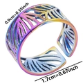 Detailed size chart of rainbow hollow leaf ring showing 0.9cm width and 1.7cm inner diameter - Rainbow
