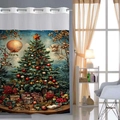 Dettaglio della tenda da doccia natalizia impermeabile con anelli metallici e stampa - 181x188cm Tenda da Doccia Singola / Albero di Natale Classico Con Palline