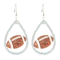 Sparkly silver and brown glitter football teardrop earrings for game day fashion - Style 5-Silver Glitter Football Teardrop Frame Dangle