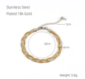 Three-strand woven stainless steel bracelet plated in 18k gold with 5cm extender - Tricolor Braided Bracelet (ZYG1001)