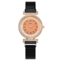 Damen-Armbanduhr in Roségold mit orangefarbenem Zifferblatt und schwarzem Milanaise-Band - Schwarz