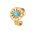 Bague vintage plaquée or avec pierre turquoise ovale et anneau au design tressé - R740 Bague Ouverte Turquoise Bleu-Vert