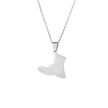 Silver stainless steel boots pendant necklace with fine O-chain on white background - Steel