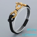 Men's woven black leather bracelet with golden 304 stainless steel horseshoe buckle - Style B Gold (KB205367-JR)