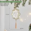 Decorazione natalizia in oro champagne con albero e cervo e nappa decorativa - H3091 Ornamento Albero e Cervo