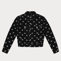 Zwarte denim jas met witte kruissterprint en knoopsluiting in een trendy streetwear-stijl - S / Zwart