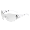 Y2K rimless transparent sunglasses with silver star accents and wrap-around lenses - Transparent Frame Silver Mirror Lens