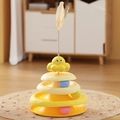 Juguete giratorio amarillo para gatos de tres niveles con bolas y pluma con resorte - Amarillo