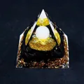 Handmade Orgone Pyramid with Metatron Cube, obsidian stones and healing white crystal - QK19 White Agate / 6cm