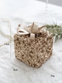 Sparkly champagne gold Christmas gift box ornament with glitter bow for tree decor - Champagne Style B