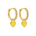 Golden heart lock huggie hoop earrings with sparkling pave-set zircons and yellow charms - Gold Plated Yellow