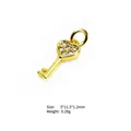 Golden heart-shaped key pendant with cubic zirconia, size 5x11.5x1.2mm, jewelry component - Heart Key
