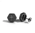 Black hexagon hip hop stud earrings with cross motif and zircon stones for men - Black with Black Stone