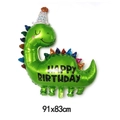 Green dinosaur foil balloon with birthday hat and Happy Birthday text, 91x83cm - Colorful Hat Dinosaur / 91*83cm