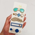 5-piece hair clip set in blue and candy colors with rhinestones and marble texture - Blue Mirror (5 Piece Set)