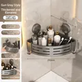 Gunmetal space aluminum corner shower shelf with suction cups and hooks for bathroom storage - Single-layer Elevated Triangle Basket with Suction Cup