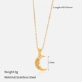 14K gold plated stainless steel crescent moon pendant necklace with white zircon stones - 405+55mm / Zirconia Crescent Moon